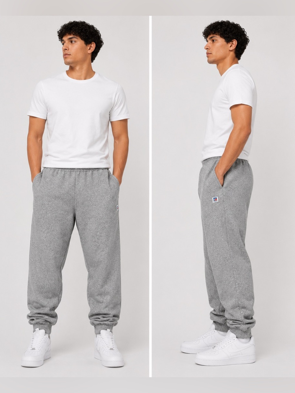 Russell Athletic Fleece Jogger Men Large Heather Gray Cotton Sweatpants Workout